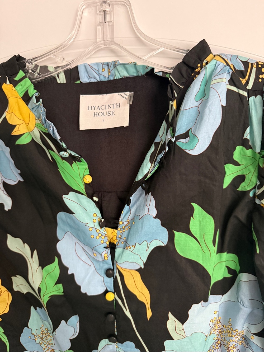 Tuckernuck Black Floral Midi Dress with Blue and Yellow Blooms - Picture 2 of 3